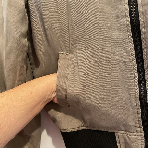 Cielo Basic Bomber Jacket Women Large Olive Green Black Trim Tencel READ - Picture 5 of 16